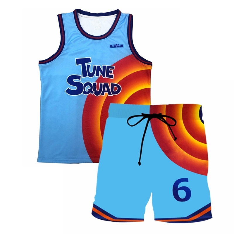 

Space Jam Jersey Cosplay Costume Kids Adult Tune-Squad #6 James Tops Shorts T-shirt A New Legacy Shirt Vest Uniform Clothes, Black;red
