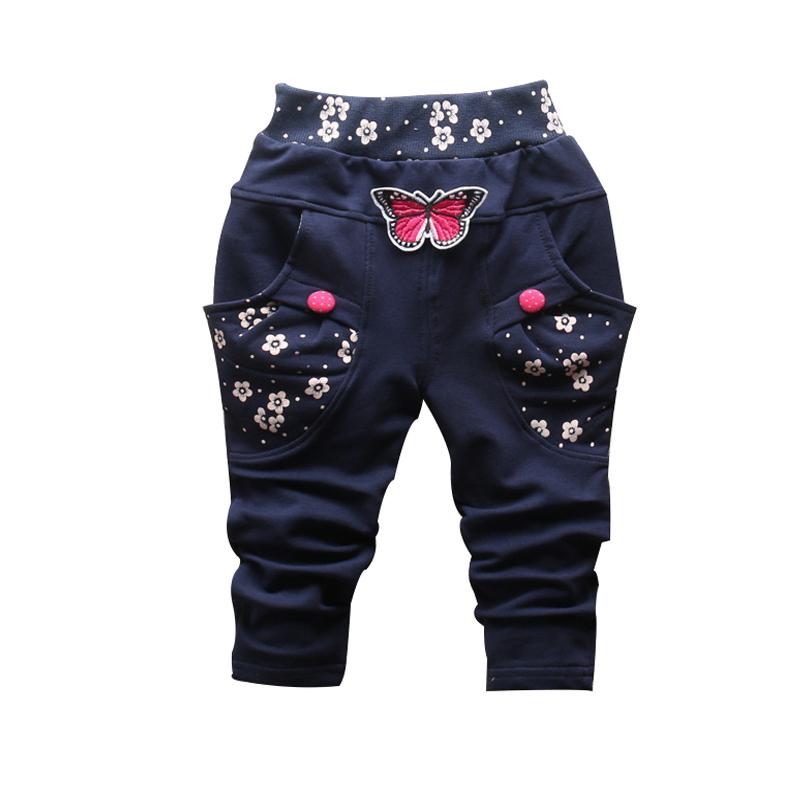 

Trousers 2021 Spring 100% Cotton High-quality Cute Butterfly Embroidery Pattern Baby Girls Pants 0-3 Year For, Blue
