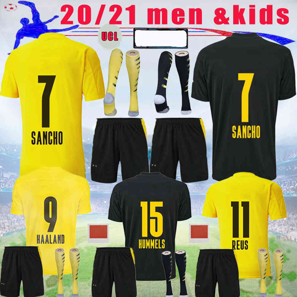 

Dortmund soccer 2021 jerseys HAALAND REUS Home men kit BELLINGHAM SANCHO BRANDT away BALR football kids Suit, Black