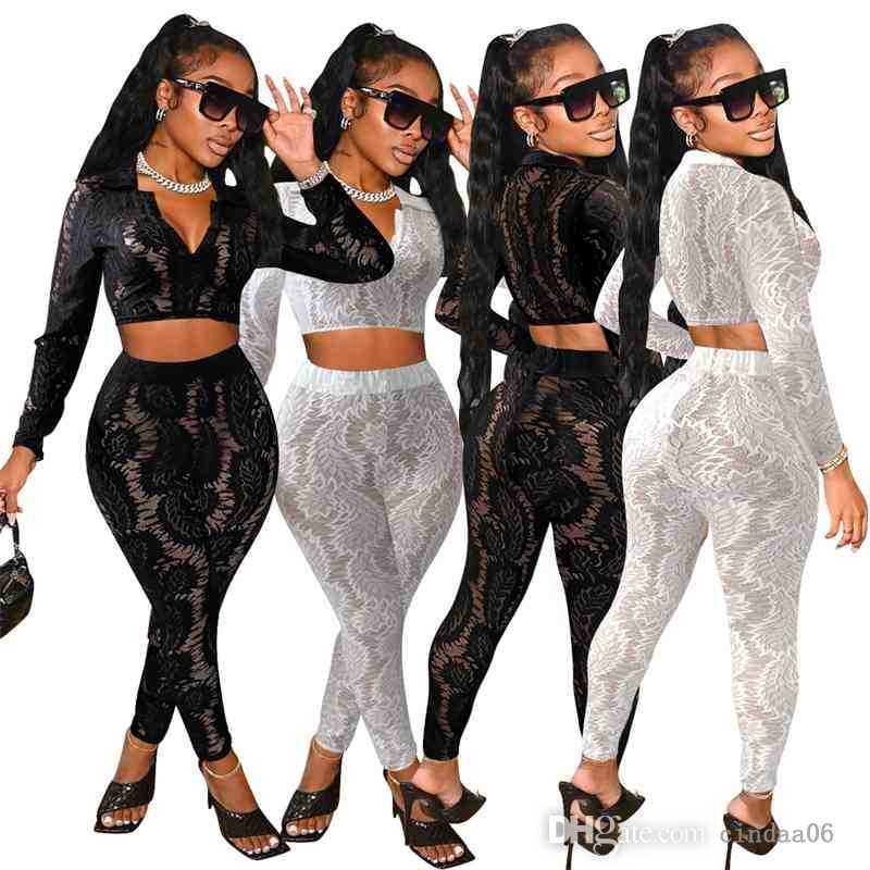 

Women two piece Pants set tracksuits Black White Lace Classic Long Sleeve V Neck Criop Tops And Legging Matching Autumn Sweatsuit, Mix color
