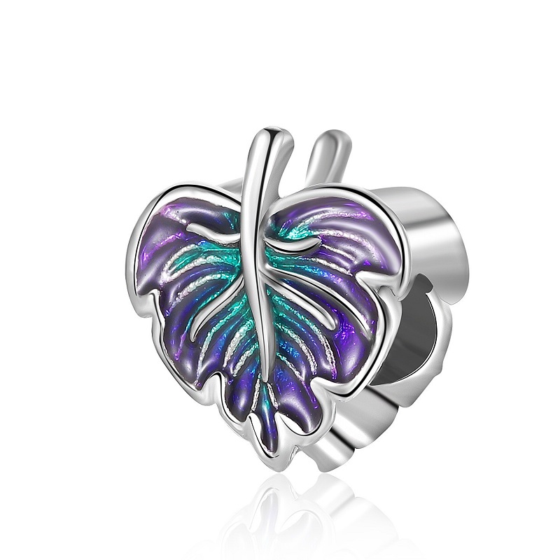 

Fit Pandora Charm Bracelet European Colorful Leaves Enamel Silver Charms Beads DIY Snake Chain For Women Bangle Necklace Jewelry