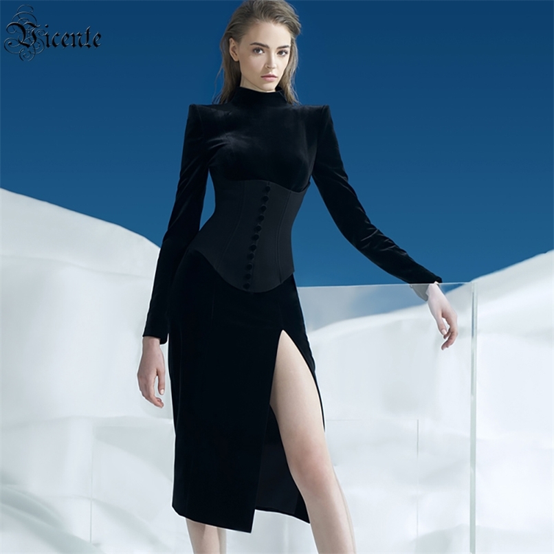 

Women's Dresses For Important Occasions Cocktail Parties Party Black Velvet Dress With Front Slits 210520