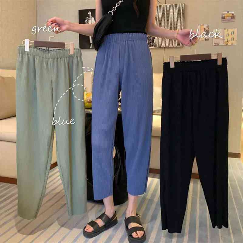 

cropped trousers fluid womens capris wide leg korean style fashion high waist loose ankle-length summer culottes, Black;white