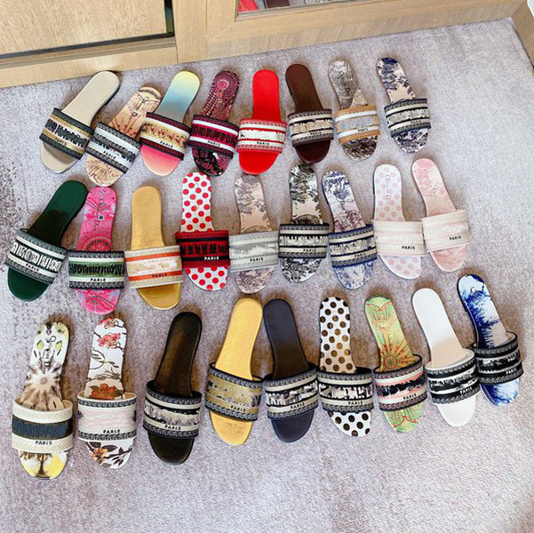 

Top Quality Letter Women Slippers Sandals Slide Summer Fashion Wide Flat Slipper Original Box Size:35-42, #16