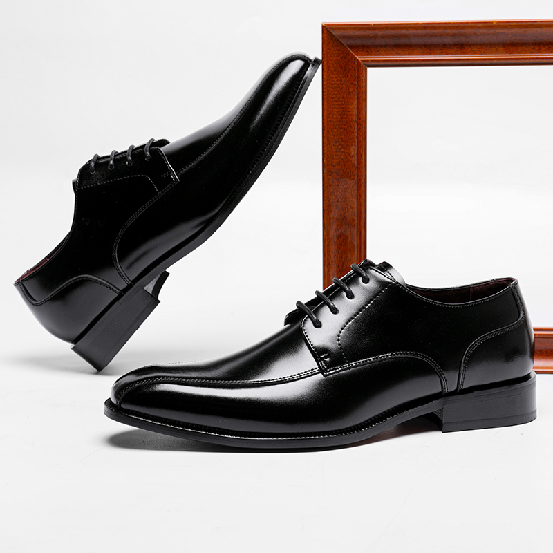 

2021men dress shoes derbies style sewing lines genuine leather low heel rubber spring fall europe and america popular gentry, Black
