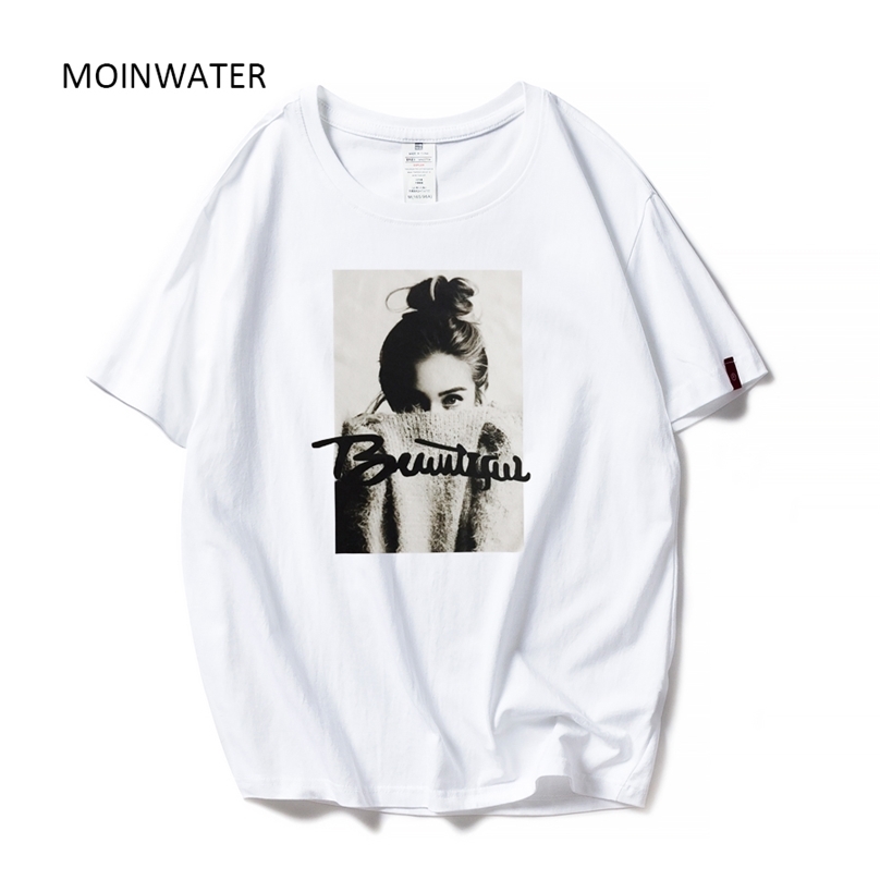 

MOINWATER Women Fashion T shirts Female Cotton White Black Tees&Tops Lady High Street Casual T-shirt MT1943 210720, Pure white