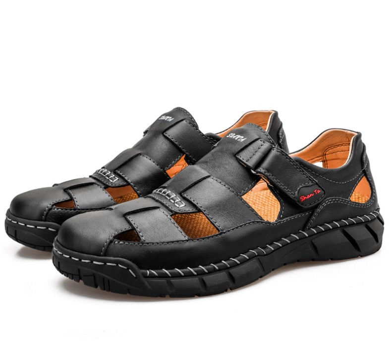 

Fashion Summer Outdoor Beach Breathable Men designer Sandals Genuine Leather Men's Sandal Man Causal Shoes Plus Size 38-48, Black