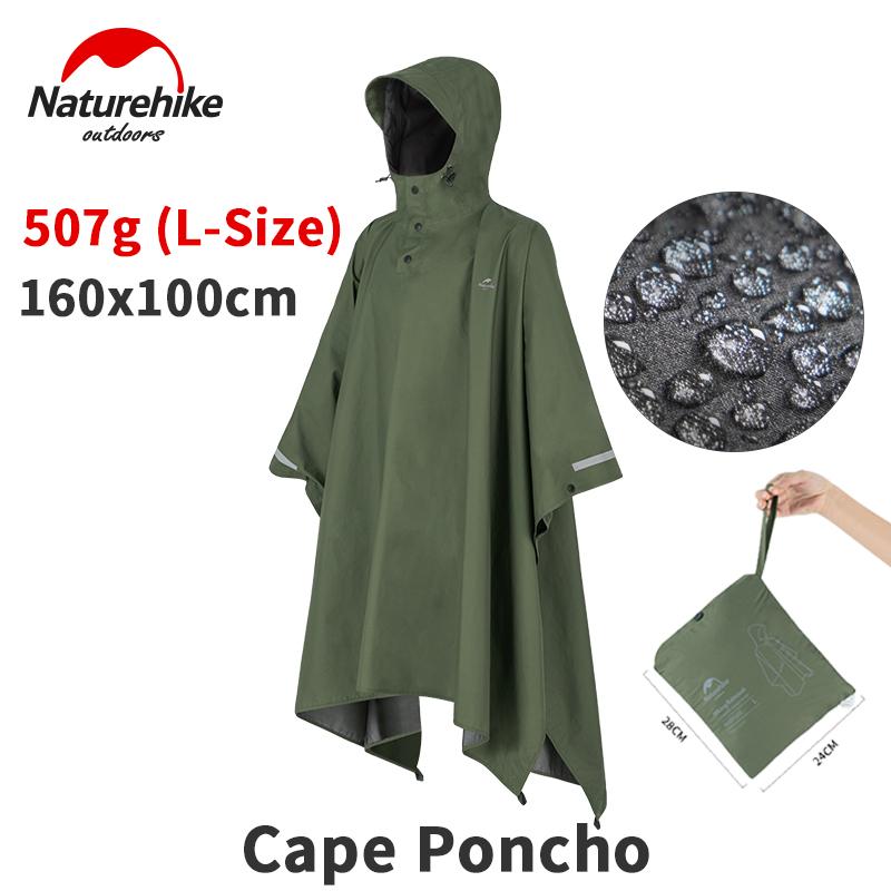 

Hunting Jackets Naturehike Rain Cape Men Women Raincoat Bicycle Portable Ultralight 507G Travel Outdoor Hiking Breathable 3in1 Cloak, Army green