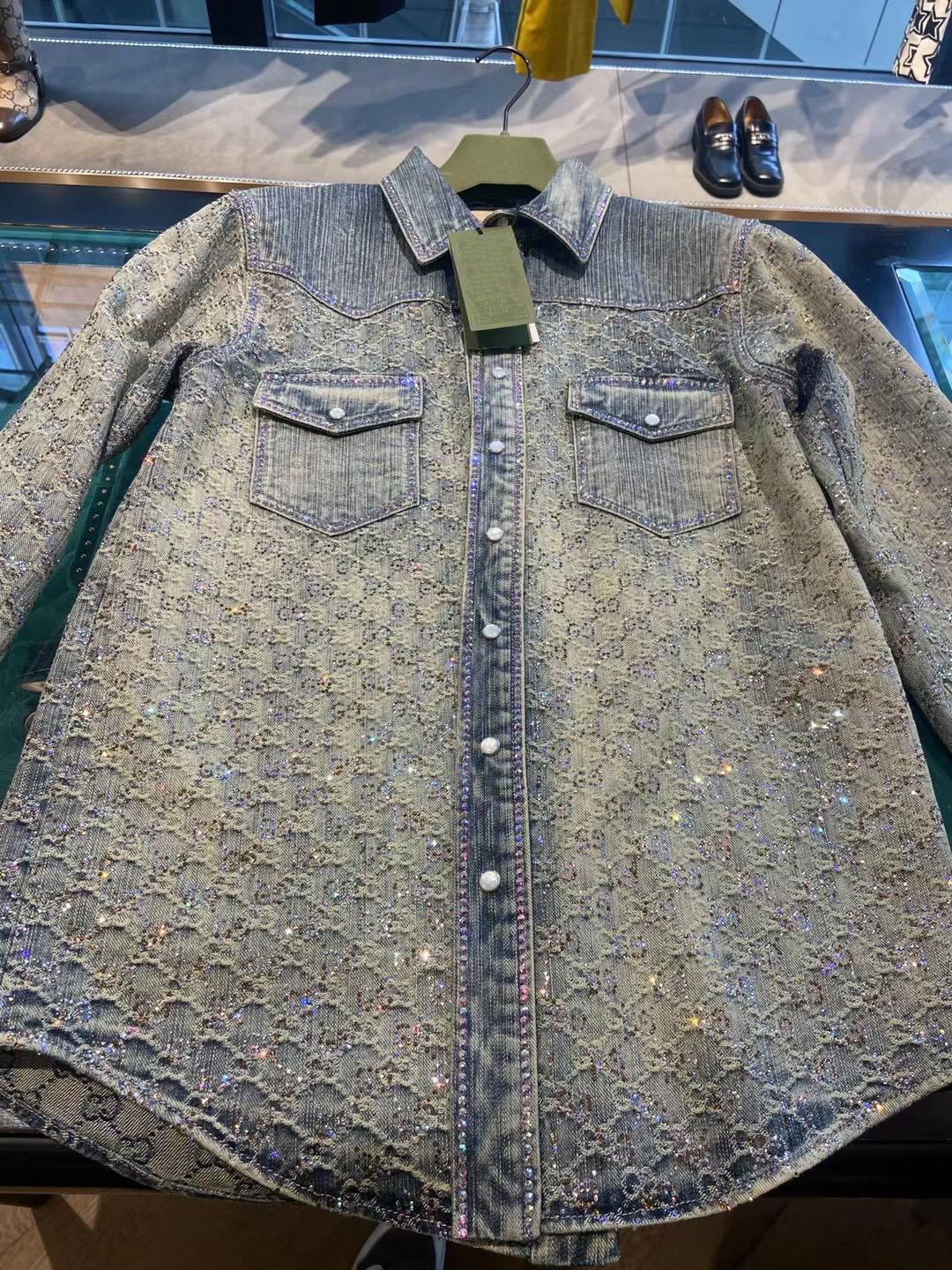 

Spring and autumn luxury Jacquard Jean jacket ~ US size jackets high-end quality rhinestone stitching design handsome single-breasted mens designer jacket, Multi