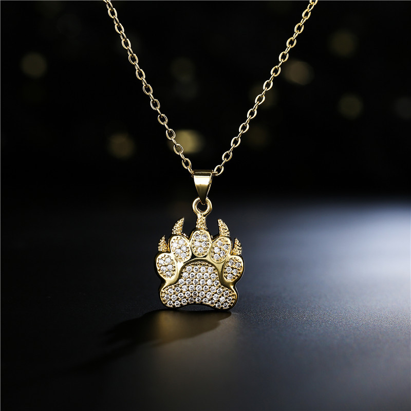 

Hip Hop Men Woman Style Gold Plated Zirconia Bear Dog Paw Pendant Necklace Jewelry