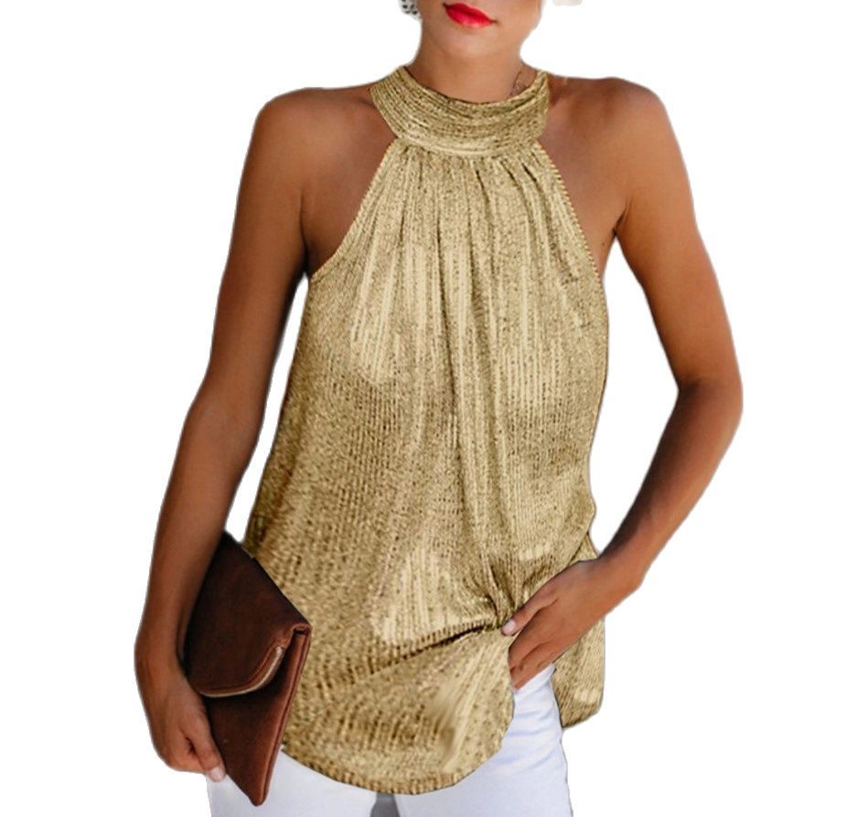 

T shirt 2021 Womens Tops Sequin Glitter Strappy Ladies Sexy Sparkle Camis Hang-neck Swing Vest Clubwear Party Night Tanks, White