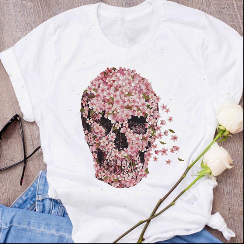 

graphic skull camisas mujer cute women t shirts floral print halloween clothing clothes lady tees female shirt womens, White