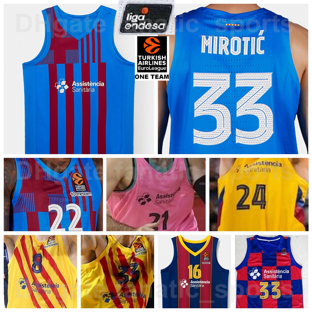 

Man Baloncesto 20 Nicolas Laprovittola Basketball Jersey Barca Lassa 24 Kyle Kuric 33 Nikola Mirotic 22 Cory Higgins 0 Brandon Davies Shirt Team Red Blue Yellow Pink, 2021 yellow euroleague