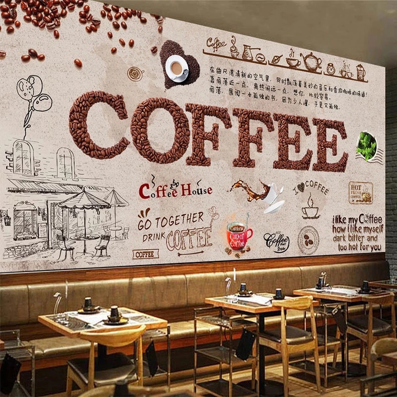 

Custom 3D Wallpaper European Style Hand Painted Coffee Restaurant Bar Milk Tea Shop Background Wall Waterproof, Brown