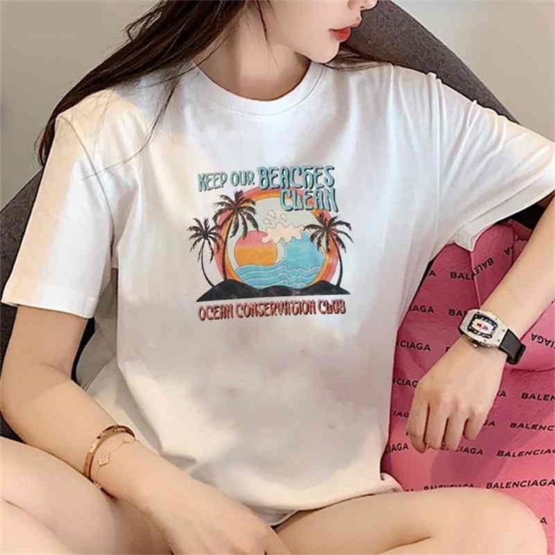 

Keep Our Beaches Ocean Harajuku Hipster 70s Vintage Female Tee Tumblr Ulzzang Casual Funny Summer Fashion Women Top 210518, White