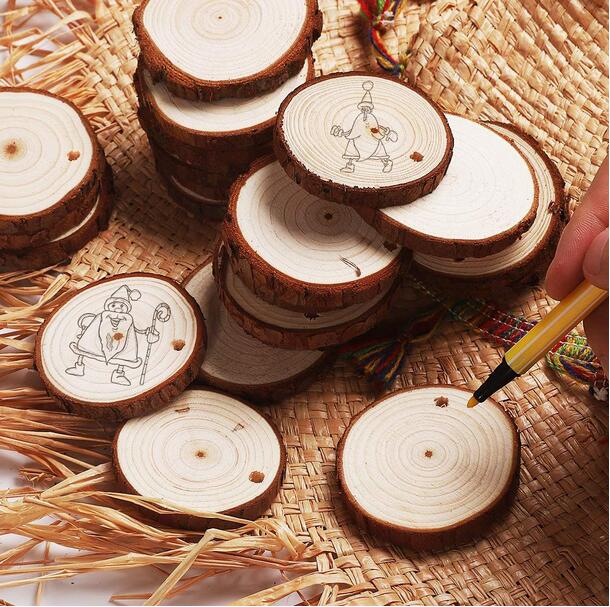 

Christmas Ornaments Wood DIY Small Natural Wooden Discs Circles Painting Round Pine Slices With Hole Party Supplies