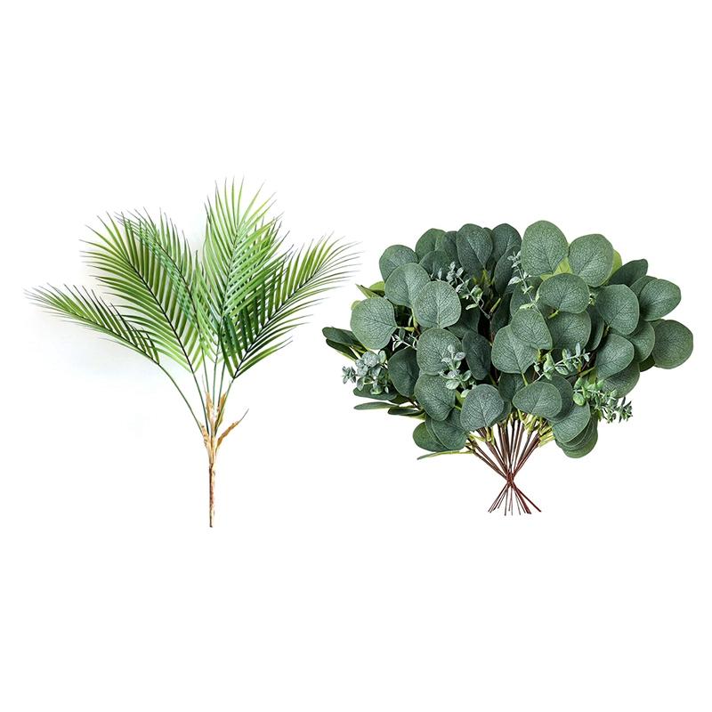 

Decorative Flowers & Wreaths 1 Pcs Artificial Palm Leaf Plants Tree Branch 20 Silver Dollar Greenery Stems Silk Eucalyptus Leaves, Clear
