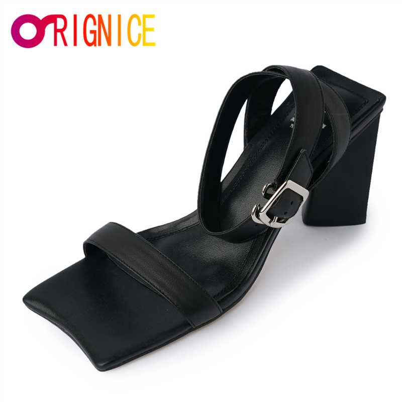 

Dress Shoes Orignice Arrival Summer Women Gladiator Sandals Fashion Chunky Ladies Special Toe Ankle Buckle Strap Party, Black