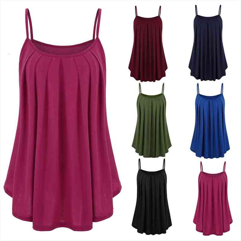 

plus size solid color women cami camisole o-neck sleeveless ruffle hem loose girl elegant tank mujer summer, White