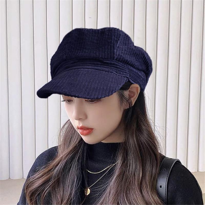 

Berets Fashion Corduroy Anise Sboy Cap Vintage Literary Women Snapback Octagonal Spring Autumn Leisure Beret Hats, Black