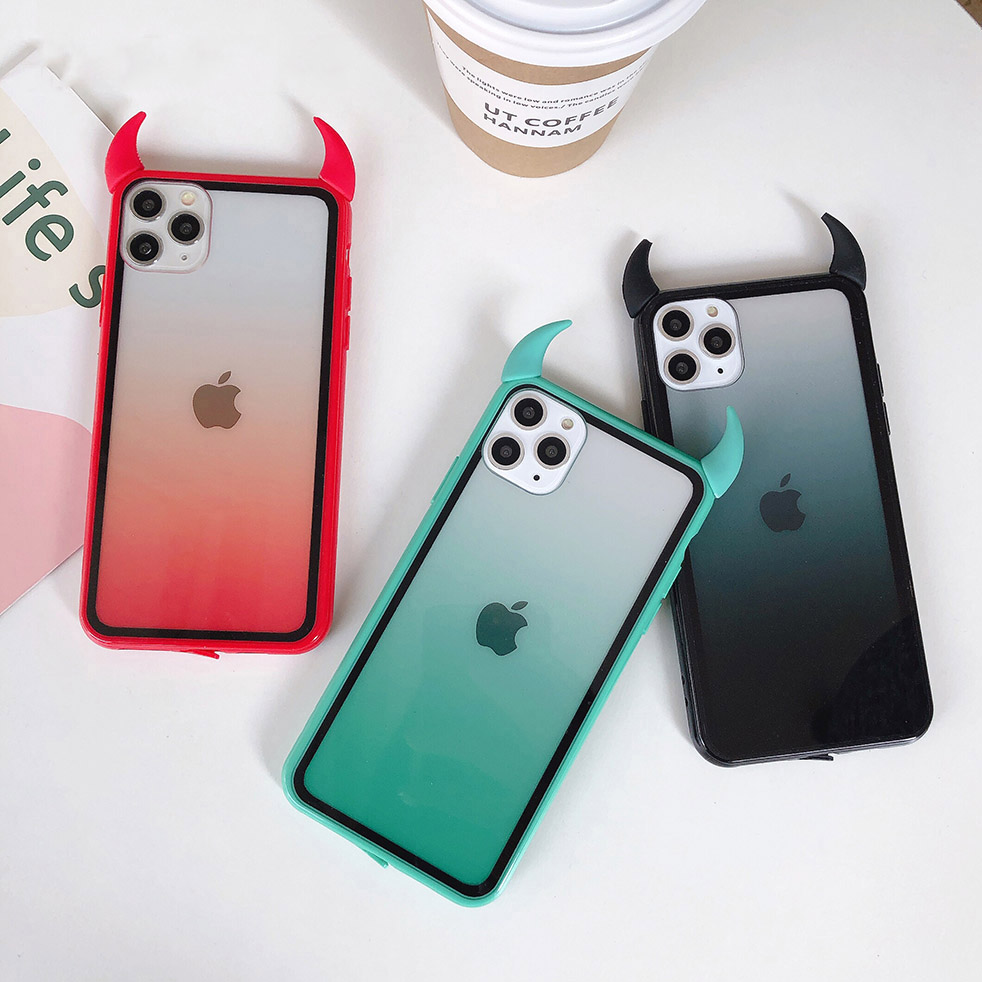 

Cute Devil Horn Phone Case For iPhone 12 11Pro Max XS Max XR X 6 6S 7 8 Plus Full Body Protective Acrylic Transparent Back Cover, T1