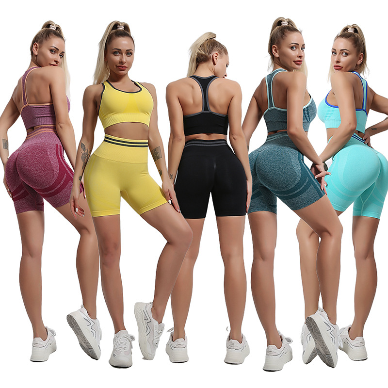

Designer Yoga Sportswear Tracksuits Fitness 2pcs active wear Bra shorts Leggings two Piece Set outdoor outfits Sport suit Gym Clothing Athletic Elastic yogaworld, Black