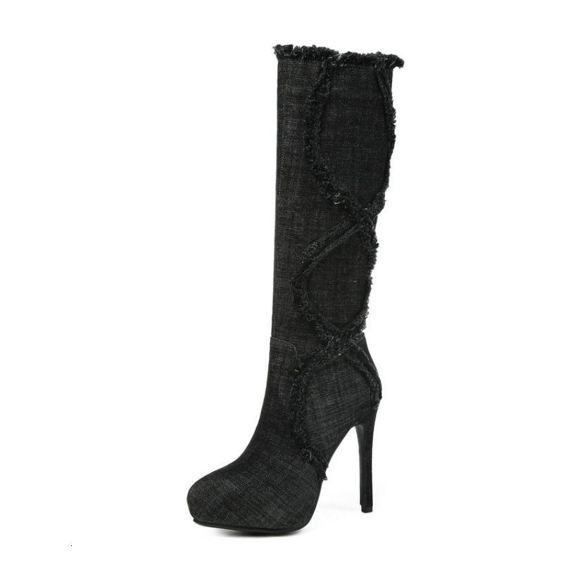 

Boots ESVEVA Platform Women Knee-high Denim Thin High Heels Pointed Toe Winter Shoes Elegant Long Woman 34-43 HRHM, Blue