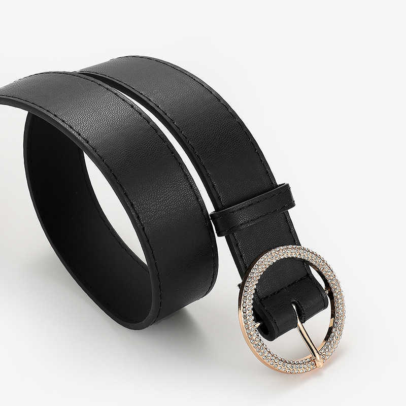 

new ladies belt fashion inlaid rhinestone temperament round buckle retro skirt belt casual collocation jeans belt 2021 P0817, Black