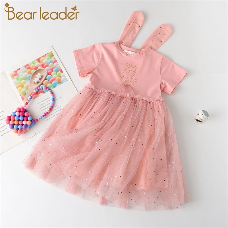 

Girls Sweet Dresses Summer Kids Cartoon Bunny Princess Dress Children Sequined Costumes Baby Vestidos 3-7Y 210429, Ah341 pink