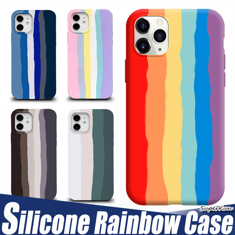 

Liquid Rainbow Silicone Phone Cases For iphone 12 11 pro max mini XR XS 8 7 plus Anti-drop cover, Black