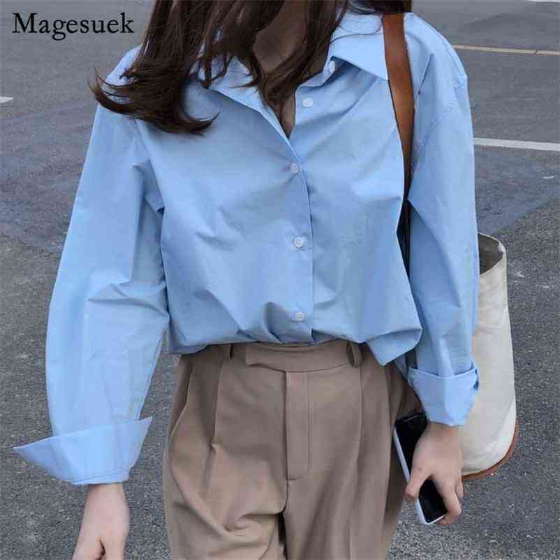 

Autumn Long Sleeve Casual Solid Blouse Women Turn-down Collar OL Cardigan Shirt Blue Loose Single-breasted Shirts Blusas 11297 210518, Yellow