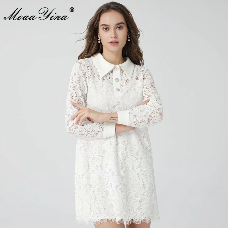 

Fashion Designer dress Summer Women's Dress Long sleeve White Lace Dresses 210524