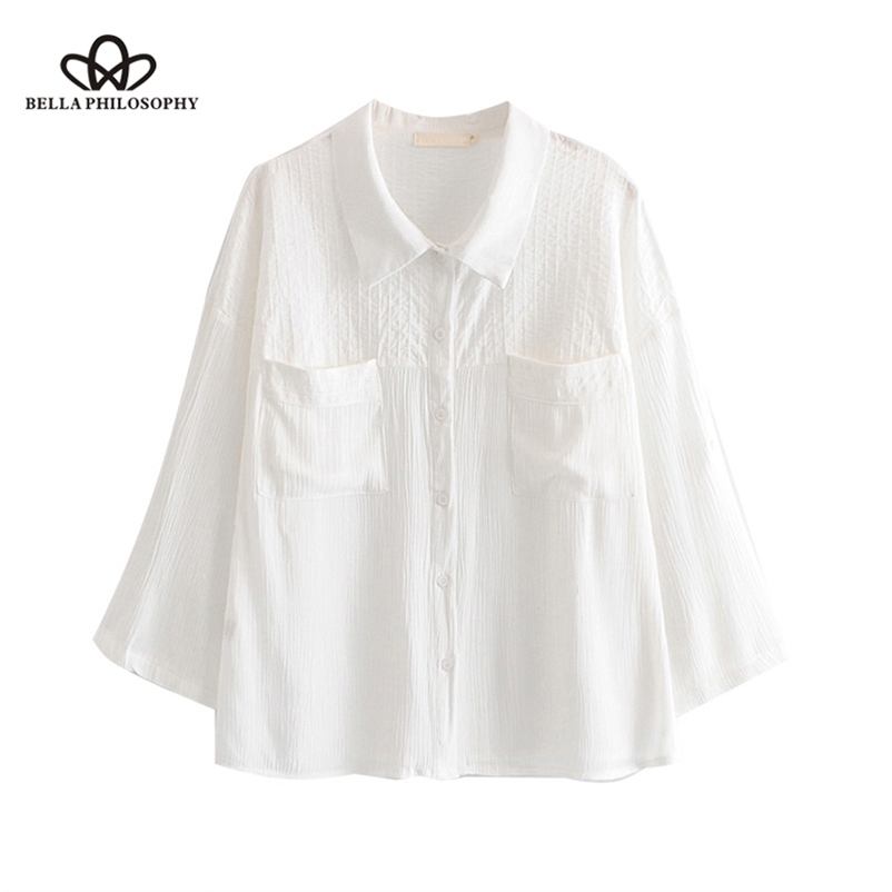 

Stylish Short Tops Women Blouses Fashion Lapel Collar Three Quarter Sleeve Shirts Casual Blusas Mujer 210519, Beige