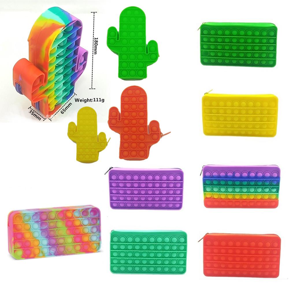 

Silicone Rainbow Push Decompression Toys It Bubble wallet Case Fidget Party Simple Dimple Finger Decompression Relief Interactive Coin purse 2021 Back to school