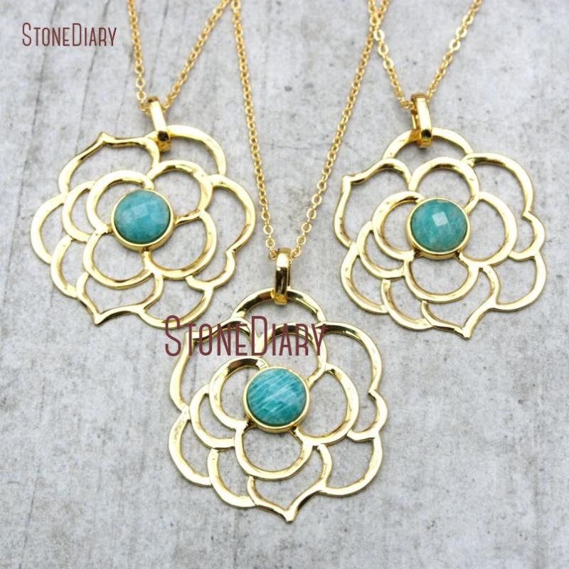 

10Pcs Pure Amazonite Chains Necklaces Gold Electroplated Faceted Rose 18-32inch NM15782 Pendant