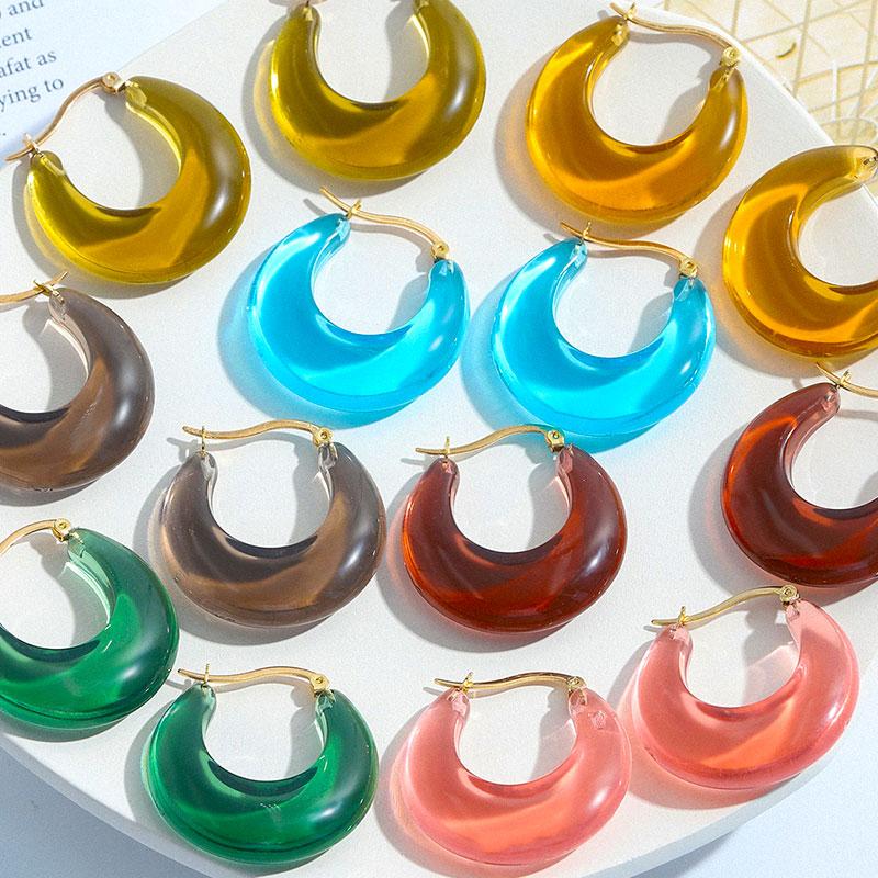 

Hoop & Huggie Colorful Acrylic Transparent Resin Irregular Metal Circle Earrings For Women Girls Party Summer Jewelry HUANZHI 2021