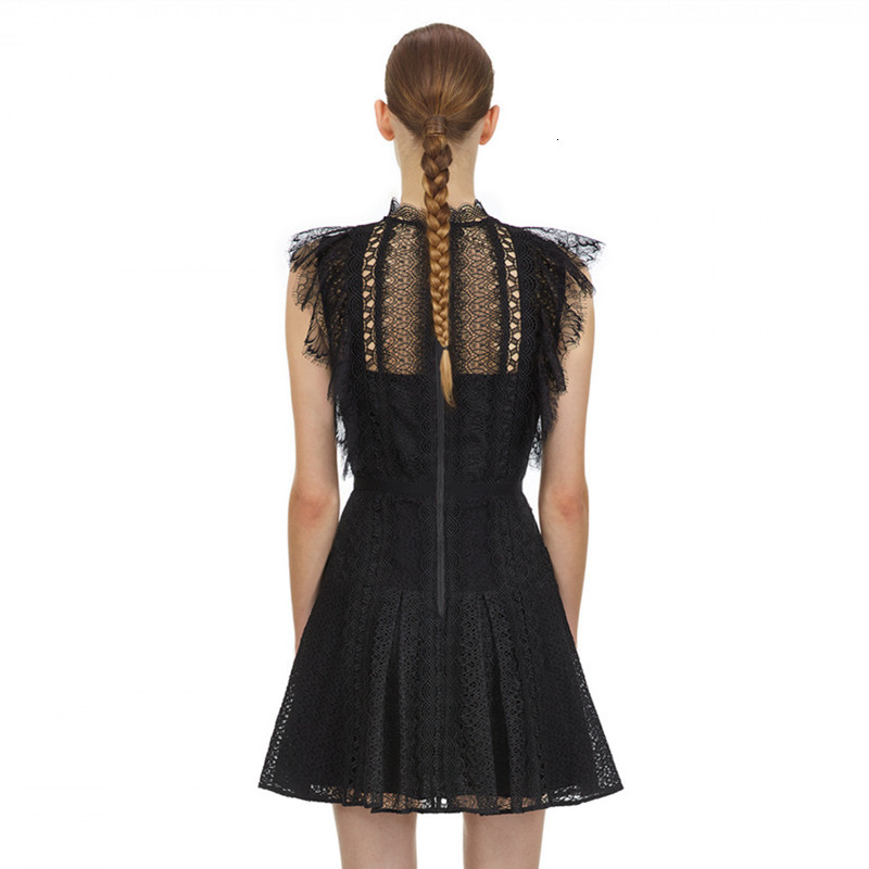 Casual Dresses Runway Self Portrait Vintage Black Lace High Quality O-neck Elegant Mini A Line Summer Fashion Woman 63O3-image-699411057