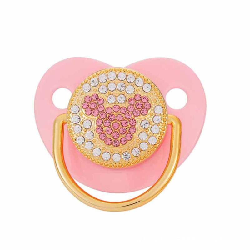 

Pacifiers# Luxury Infant Dummy Pink Rhinestone BPA Free Bling Pacifier For Babies Nipple Baby Shower Chupetes Para Bebes