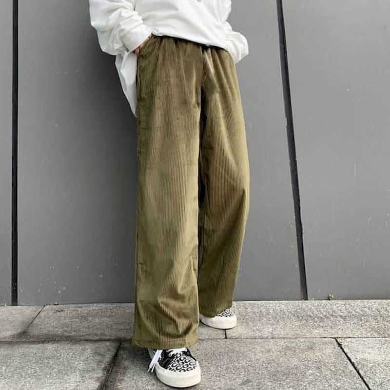 

Men women trousers corduroy wide-leg pants autumn old school fall style retro loose straight casual Simplicity neutral 210526, Cement gray
