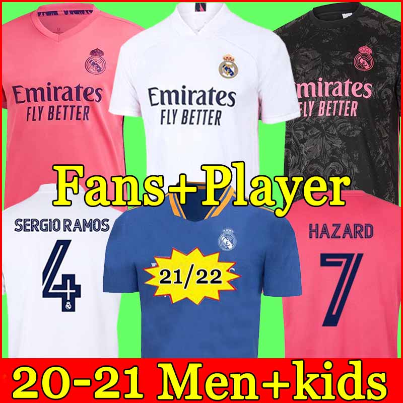 

REAL MADRID jerseys 20 21 soccer jersey HAZARD SERGIO RAMOS BENZEMA VINICIUS camiseta football shirt uniforms men + kids kit 2021, 20-21 home +patch2