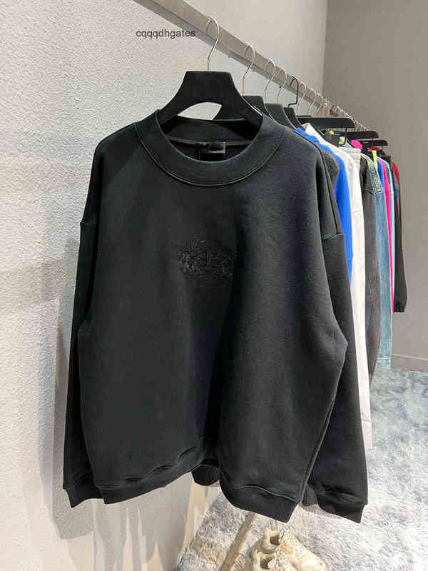 

balencaigas mens trendy fashion brand hoodies italy brand round neck lion laurel wheat ear embroidery Paris Unisex sweater loose men's and women's casual, Black