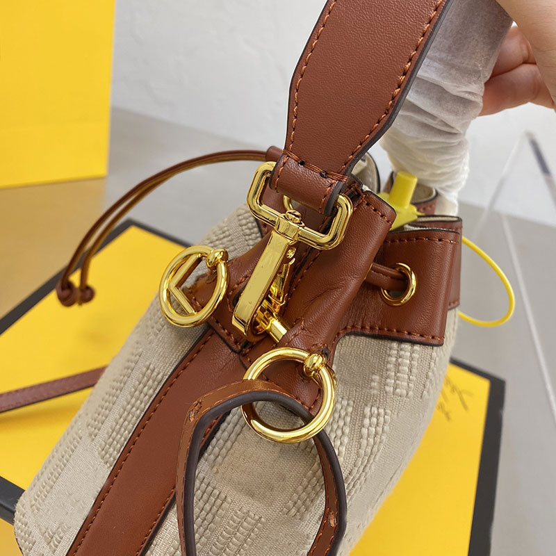 

Bucket Bag Handbag Purse Vintage Tote CShoulder Bags Woven Classic F letter Genuine Leather Detchable Strap Star Style, Brown