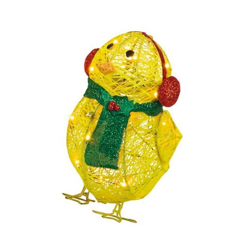 

Christmas Decorations Light-Up Chicken Winter Lantern Chick With Scarf Glowing Yellow Flat Garden Sculpture LED