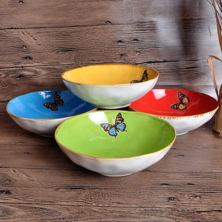 

New products come on the market TAISUN ceramic hand-painted color butterfly bowl small batch gift tableware 8-inch dish bowl
