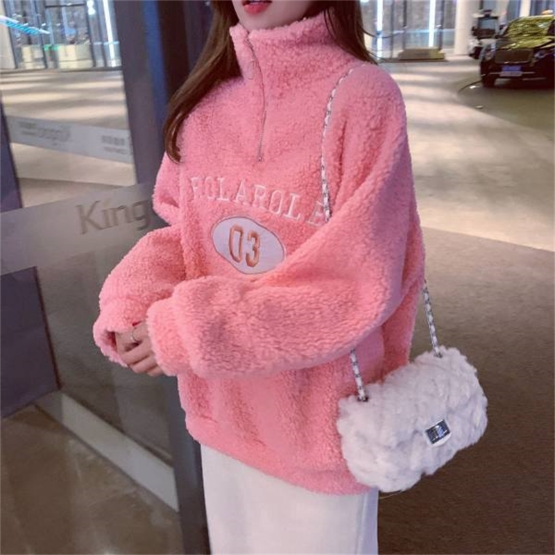 

Autumn and winter new lamb Plush sweater for women's clothing, Black