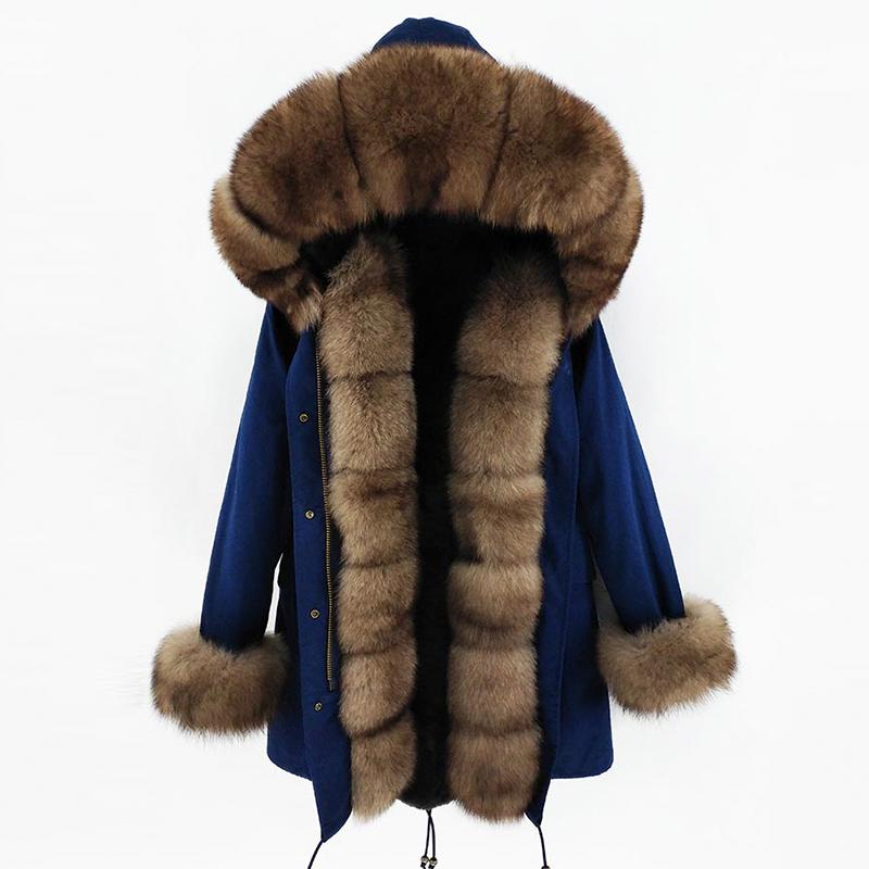 

women's fur & faux 2021 winter parka women long jacket real coat large collar detachable hooded style, Black