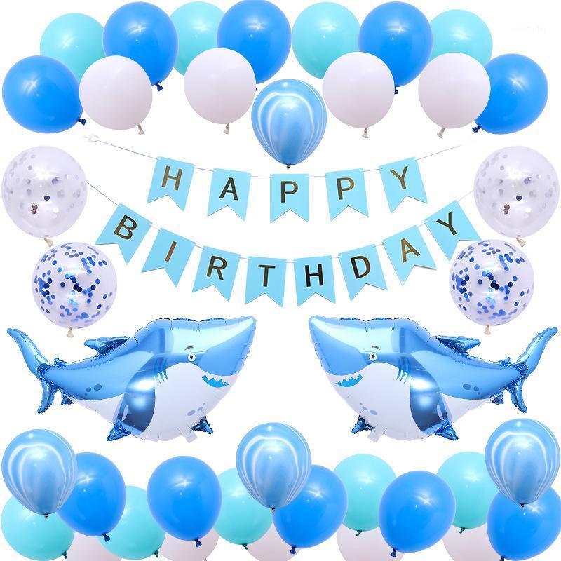 

Party Decoration Blue Latex Balloons Set With Confetti Kids Letter Happy Birthday Pastel Colour Wedding