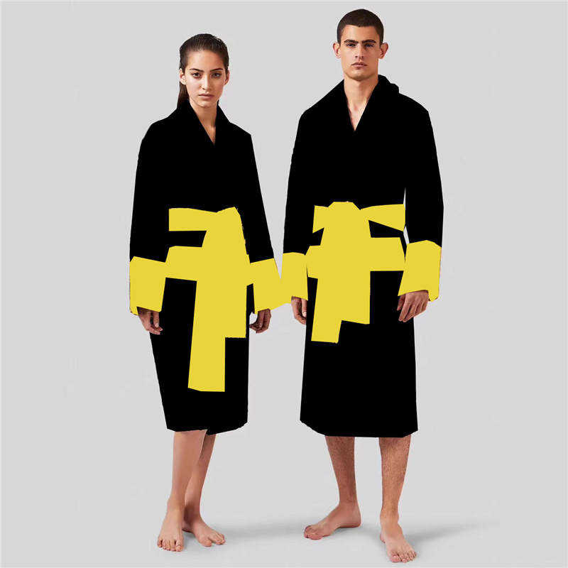 

Jacquard Mens Pajamas Bathrobe Sleep Robe Luxury Men Women Sleepwear Nightgown Cotton Letter Couples Pyjamas Sleeprobe, Yellow