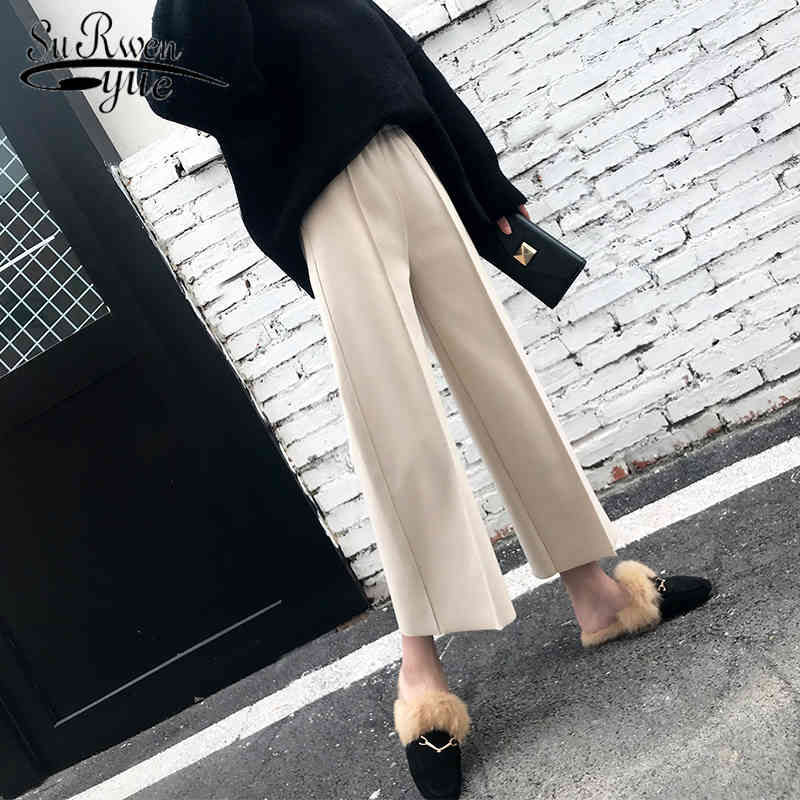 

Korean Women Ankle-length Pants Wide Leg Autumn and Winter High Waist Straight Female Pocket Trousers 6990 50 210521, Caramel