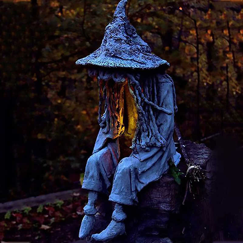 

Witch Ghoul Sitting Statue Solar Light Crafts Resin Ornament for Home Garden Courtyard Decoration 2021 Q0811
